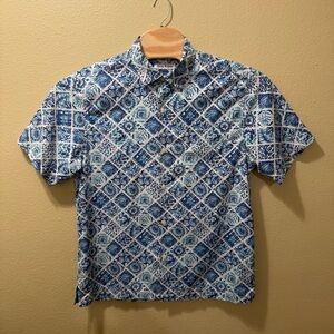 Men’s Large Tommy Bahama Blue Island Zone Mandras Tivoli Tiles Silk Shirt